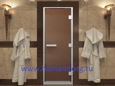Стеклянная дверь для хамамаДверь для хамама бронза матовая